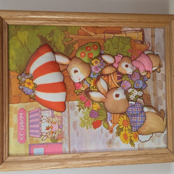 Charming Puffy Stitched Rabbit Wall Art Set - Picture 2 of 3